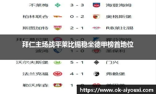 拜仁主场战平莱比锡稳坐德甲榜首地位